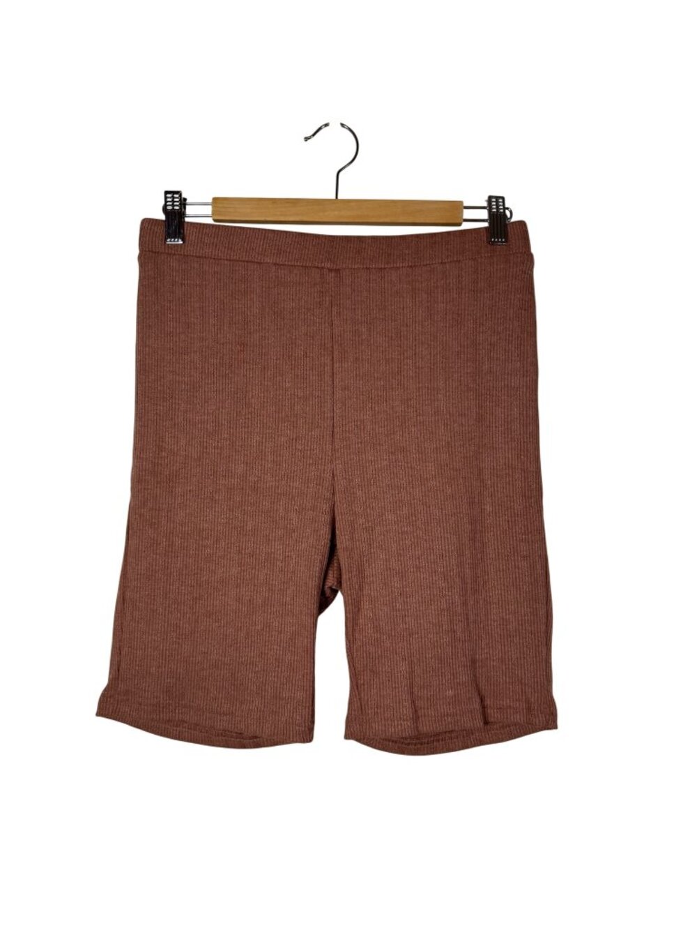Shein Womens Ribbed Knit High-Waisted Shorts Lightweight Brown Comfy Style L